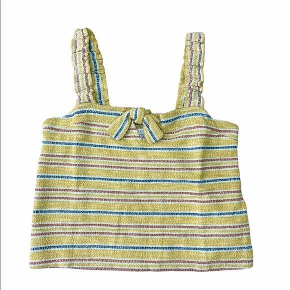 Madewell Tank Top Yellow Striped Sleeveless Shirt Tie Front texture thread NWT - Picture 4 of 13